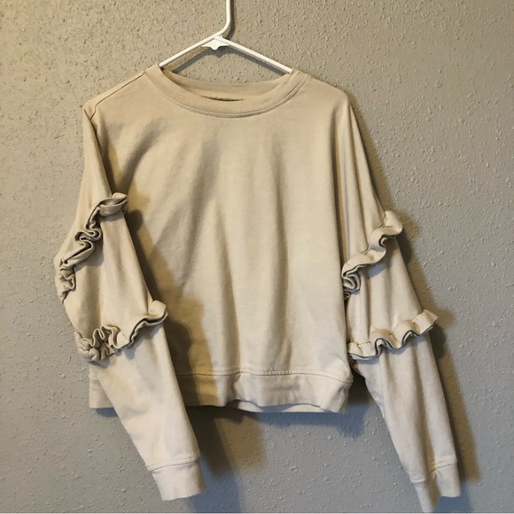 Ruffle Sleeve Cropped Sweatshirt - Picture 1 of 3